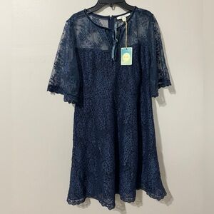 Ella Moon Navy Blue Floral Lace Dress Size L